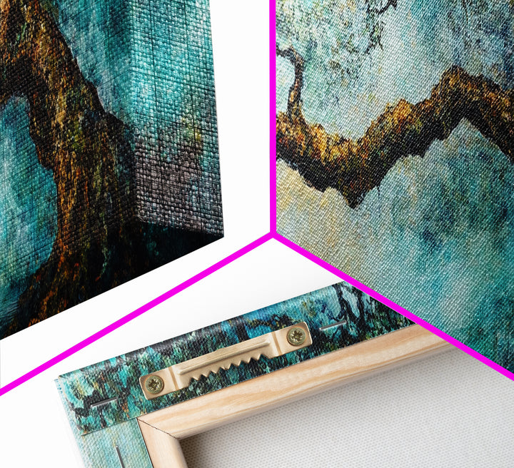 Ancient Oak Tree Framed Canvas Print - Moody Nature Wall Art, Dreamy Landscape Painting, Rustic Living Room Decor, Boho Tree Artwork