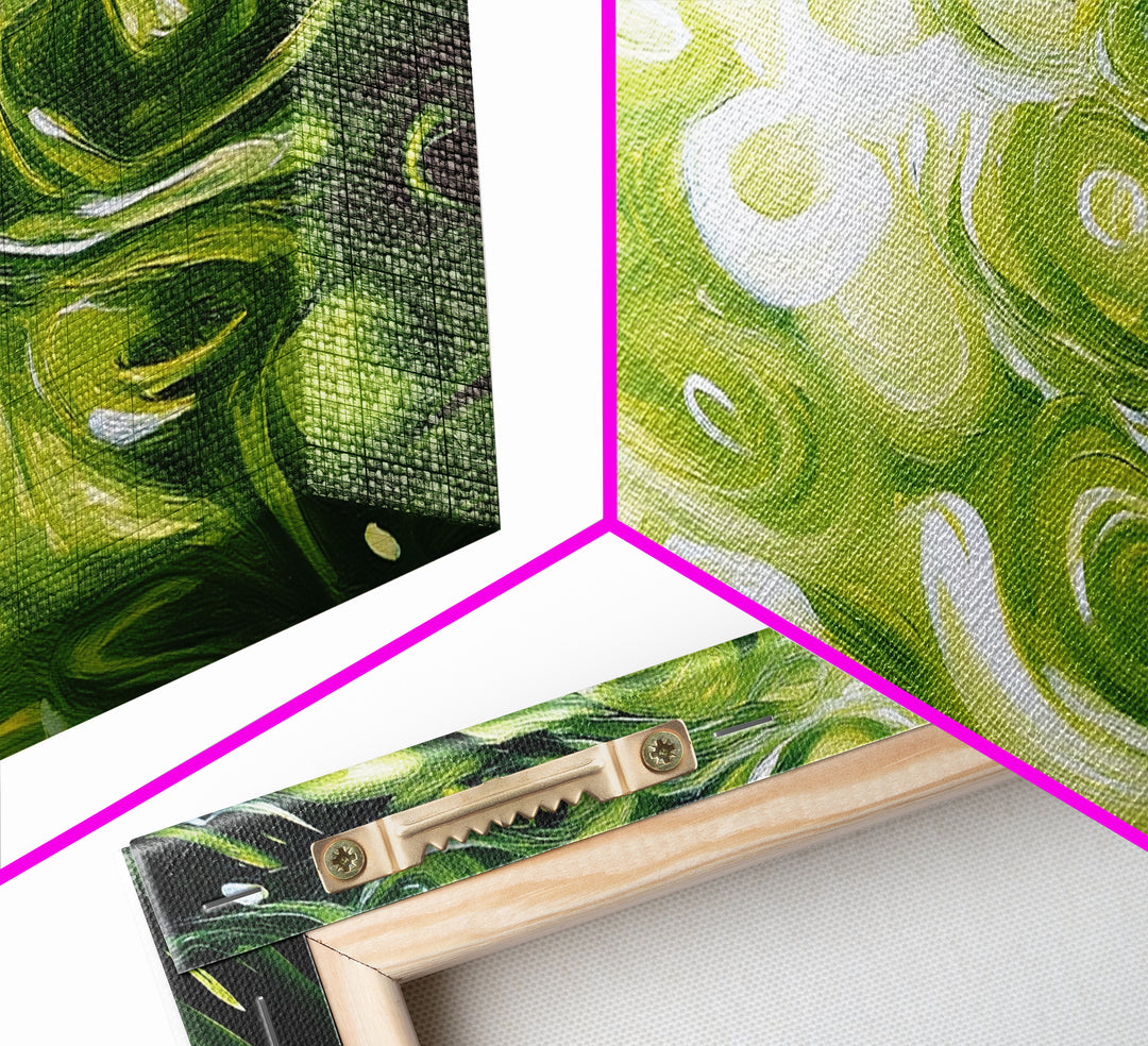 Abstract Green Swirl Painting, Modern Contemporary Wall Art, Nature Inspired Water Reflection, Trendy Office, Framed Canvas Print