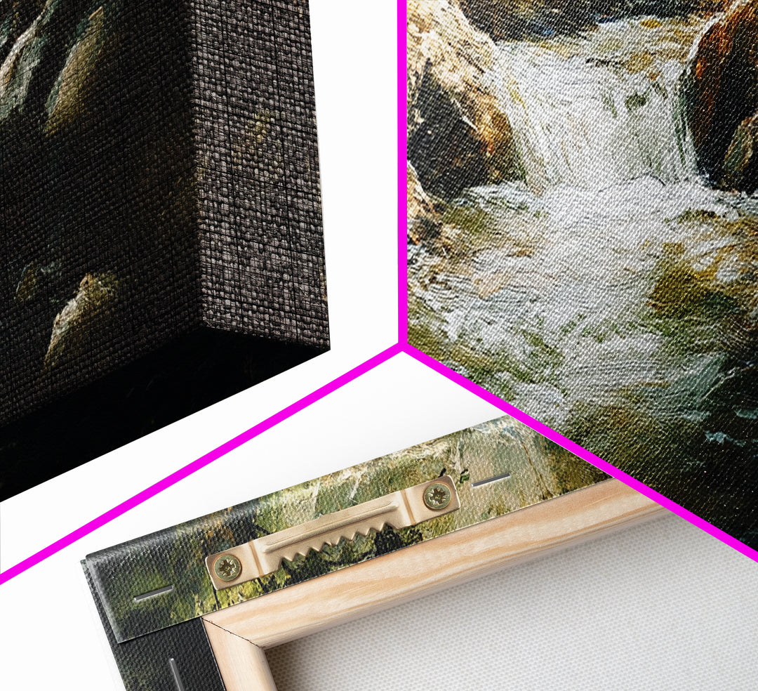 River Rapids Framed Canvas Print Rustic Nature Art, Flowing Water Painting, Cabin Wall Decor, Landscape Artwork, Lodge Decor