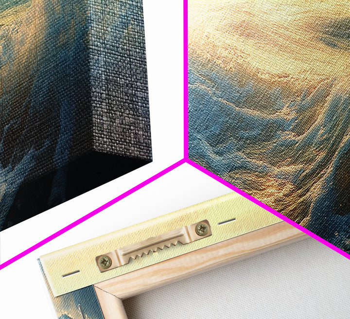 Ocean Sunset Canvas Print Coastal Waves Painting, Golden Horizon Seascape, Nautical Wall Decor, Beach House Art, Bedroom Wall Art