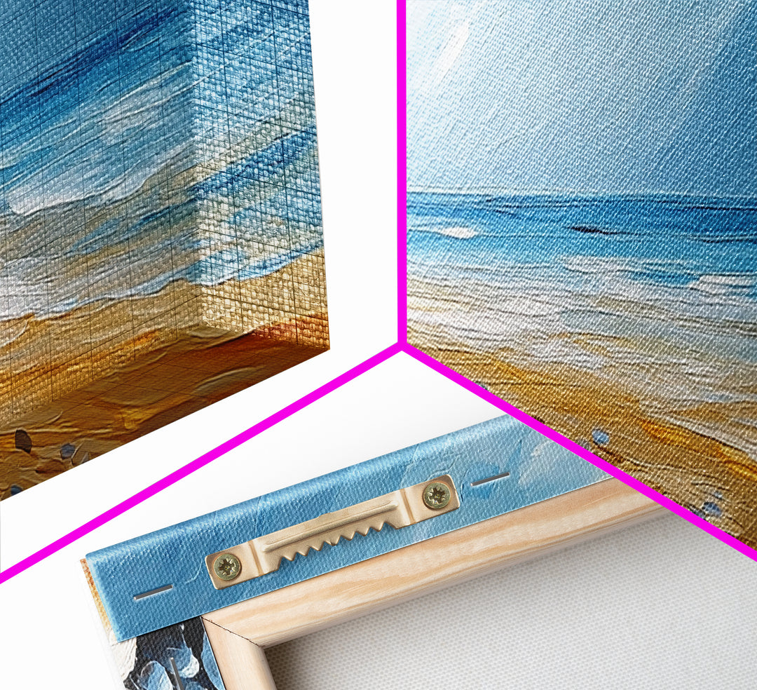 Pebble Beach Seascape Framed Canvas Print Coastal Landscape Wall Art, Serene Ocean Painting, Nautical Bathroom Decor, Minimalist Art