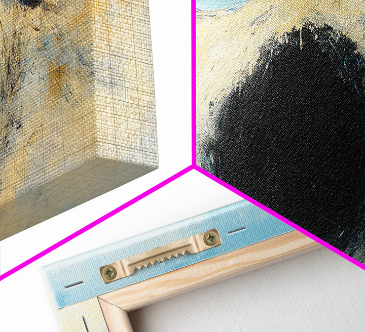 Desert Hole Mystery Framed Canvas Print - Surreal Sand Dune Painting, Minimalist Earthy Wall Art, Unique Living Space