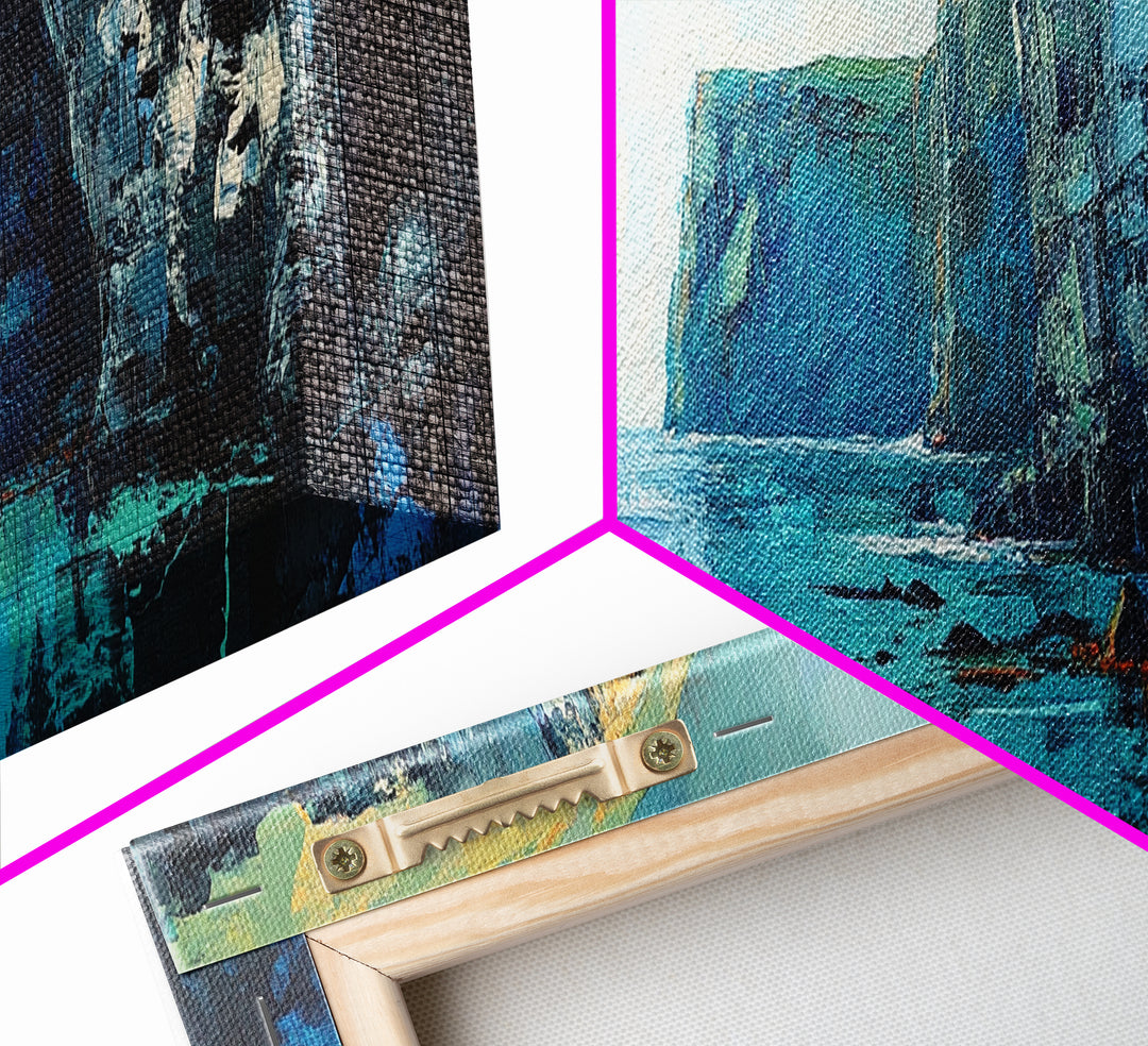 Coastal Cliffs Canvas Print Seascape Wall Art Ocean Waves Painting Nautical Decor Blue Tones Abstract Beach House Living Room Art