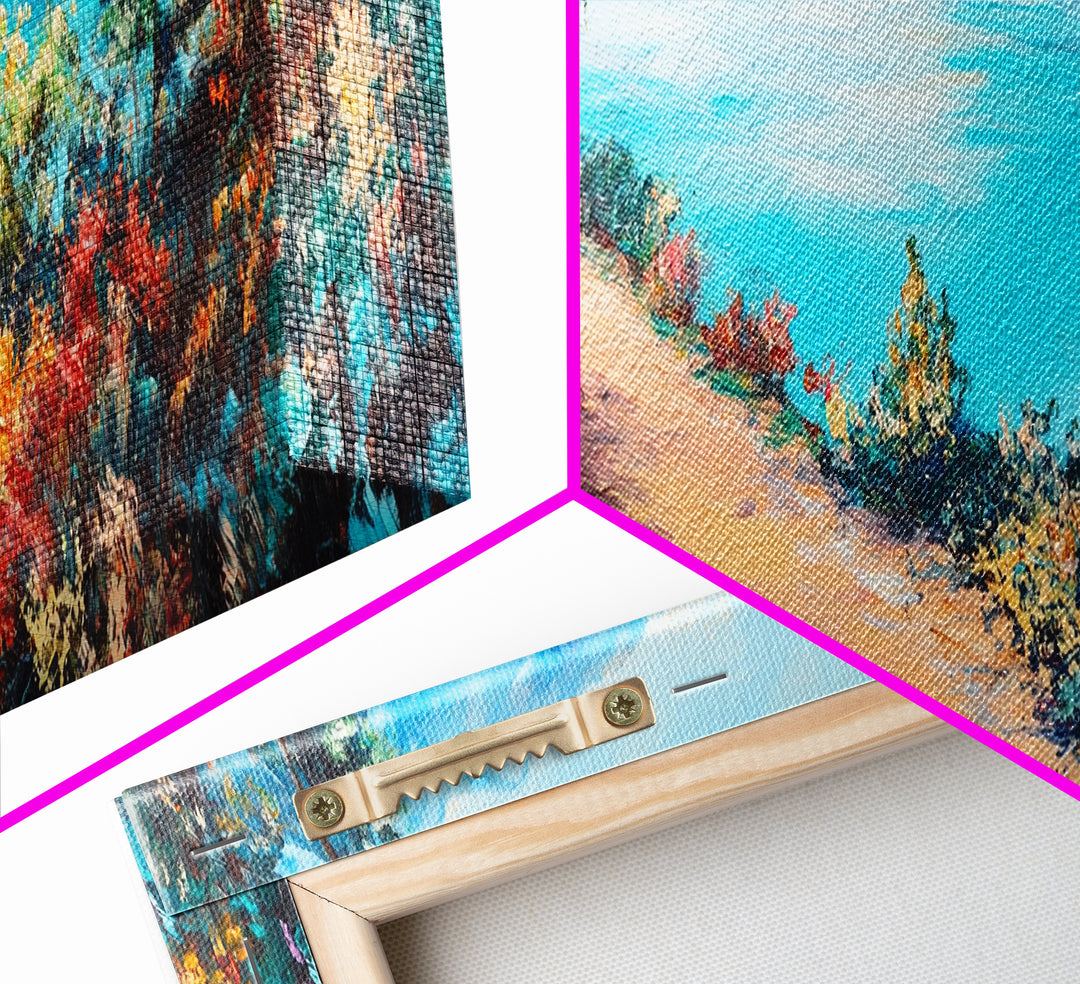 Coastal Pathway Painting Vibrant Beach Landscape Art Mediterranean Seaside Wall Decor Nature Artwork Living Room