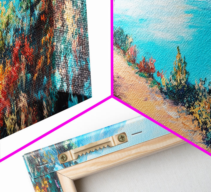 Coastal Pathway Painting Vibrant Beach Landscape Art Mediterranean Seaside Wall Decor Nature Artwork Living Room