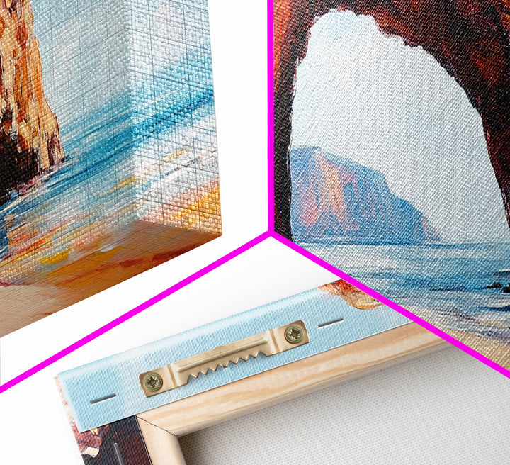 Natural Rock Arch Painting Coastal Cliff Seascape Wall Art Earthy Ocean Landscape Artwork Canvas Print Beach House Decor