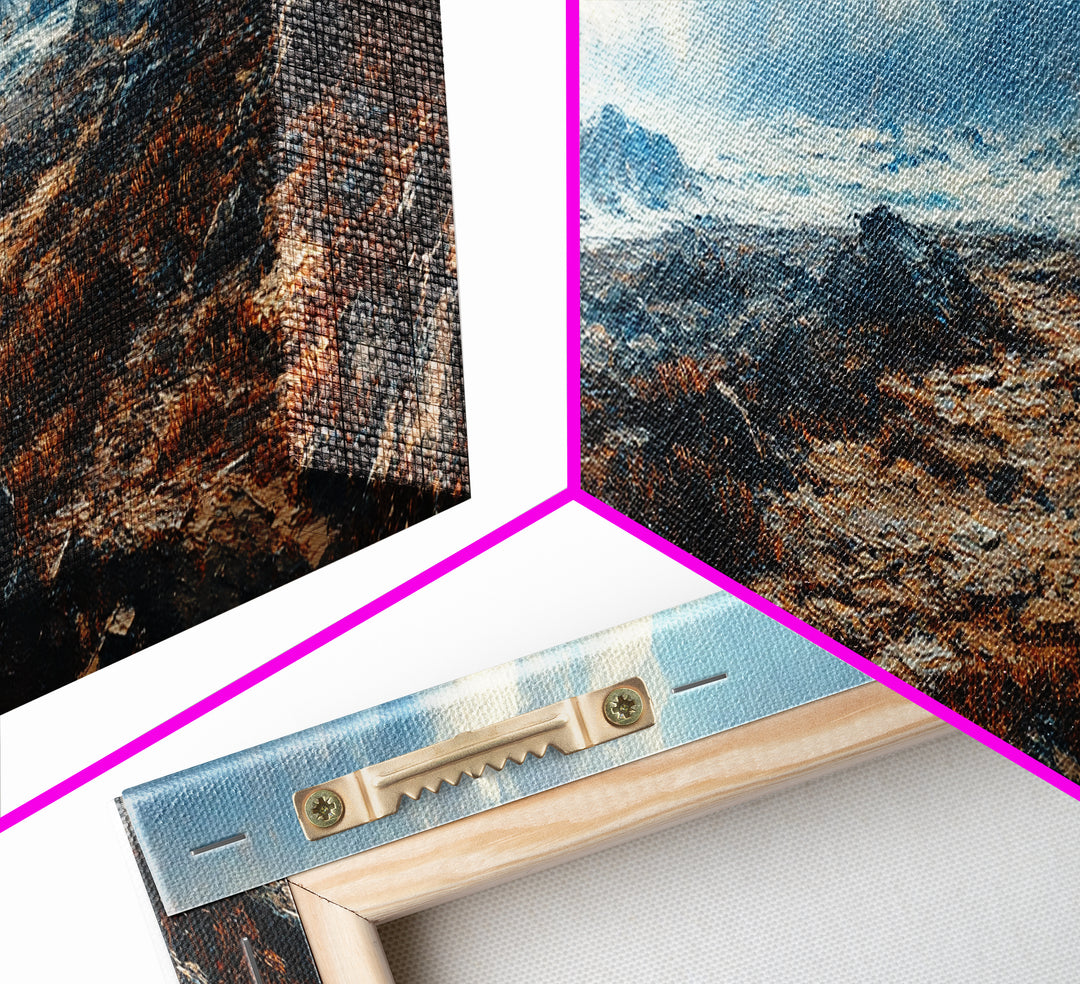 Moody Mountain Landscape Framed Canvas Print Dramatic Nature Art, Rustic Cabin Decor, Stormy Sky Painting, Wilderness Wall Art
