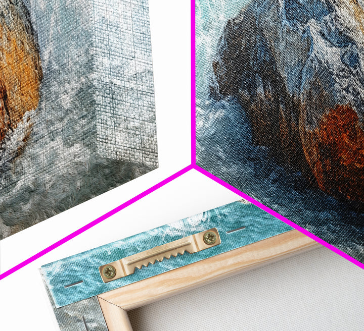 Ocean Rock Waves Framed Canvas Print Coastal Nature Wall Art, Beach Landscape Painting, Rustic Seascape Decor, Home Accent