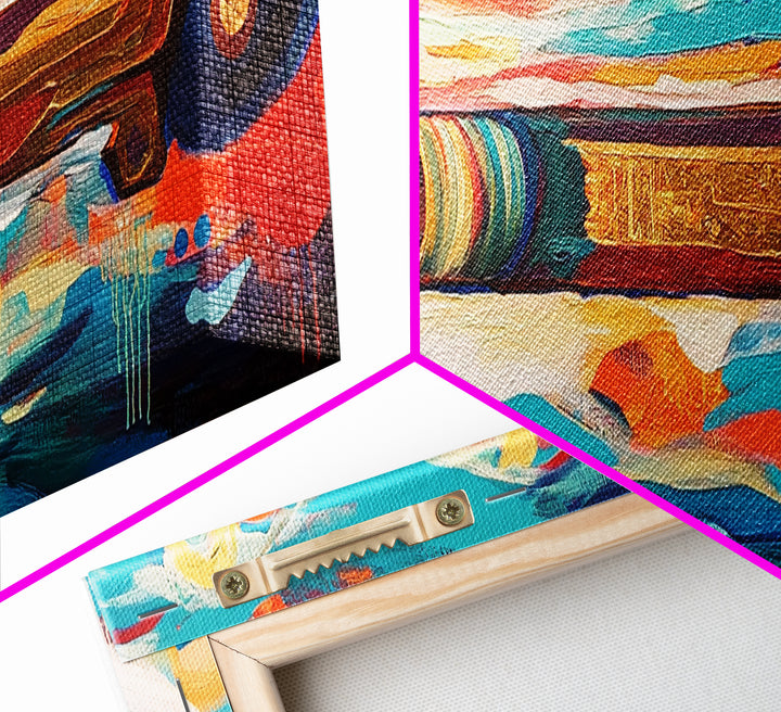 Abstract Shotgun Art Framed Canvas Print Vibrant Wall Decor Western Painting Rustic Living Room Wall Art Southwestern Boho Style