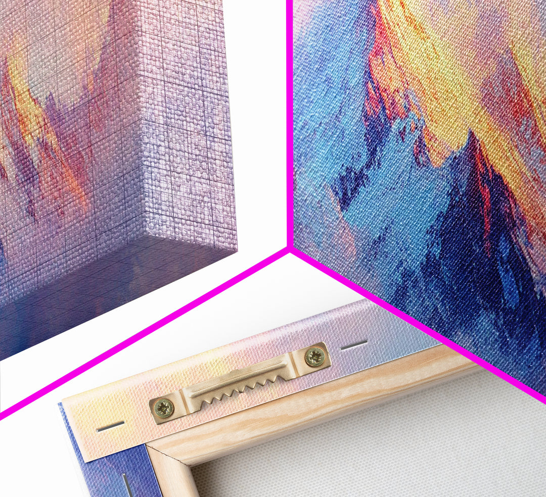 Dreamy Sunset Mountains Canvas Print Ethereal Landscape Art Pastel Sky Snowy Peaks Wall Decor Serene Bedroom Painting