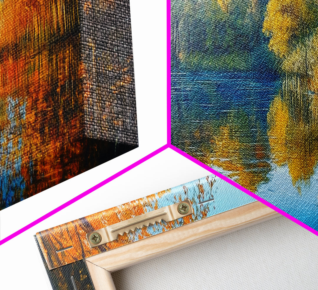 Autumn Lake, Fall Landscape Painting, Nature Wall Art, Seasonal Home Decor, Canvas Print, Rustic Cabin Artwork, Living Room Art