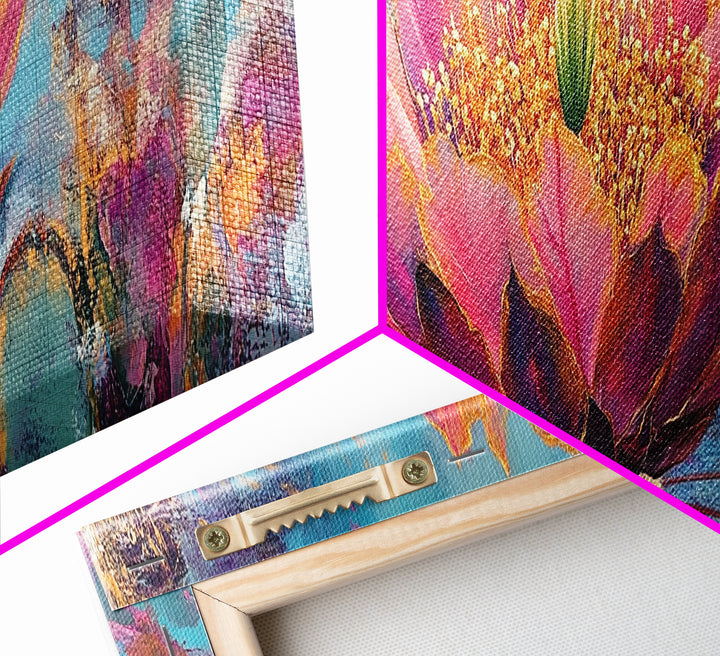 Blooming Cactus Art Framed Canvas Print Boho Floral Wall Art Desert Home Decor Vibrant Succulent Painting Southwestern Gift