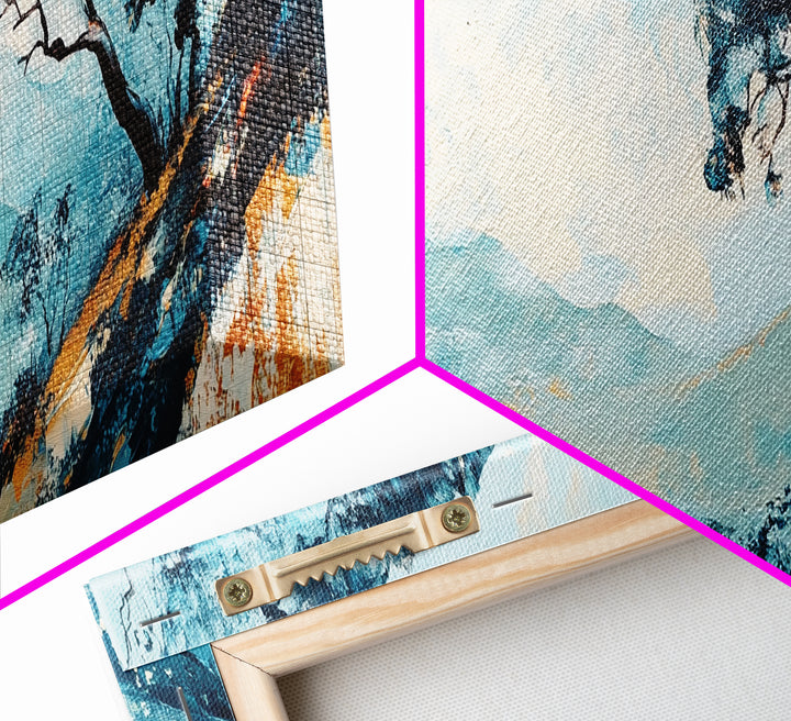 Blue Mountains, Windswept Tree, Minimalist Wall Art, Canvas Print, Modern Landscape, Bedroom Decor, Serene Nature Painting, Abstract Art