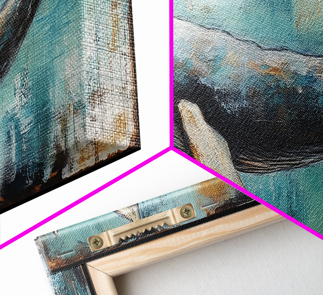 Blue Whale, Ocean Art, Canvas Print, Coastal Home Decor, Nautical Wall Art, Marine Life Painting, Beach House Wall Art, Rustic Artwork