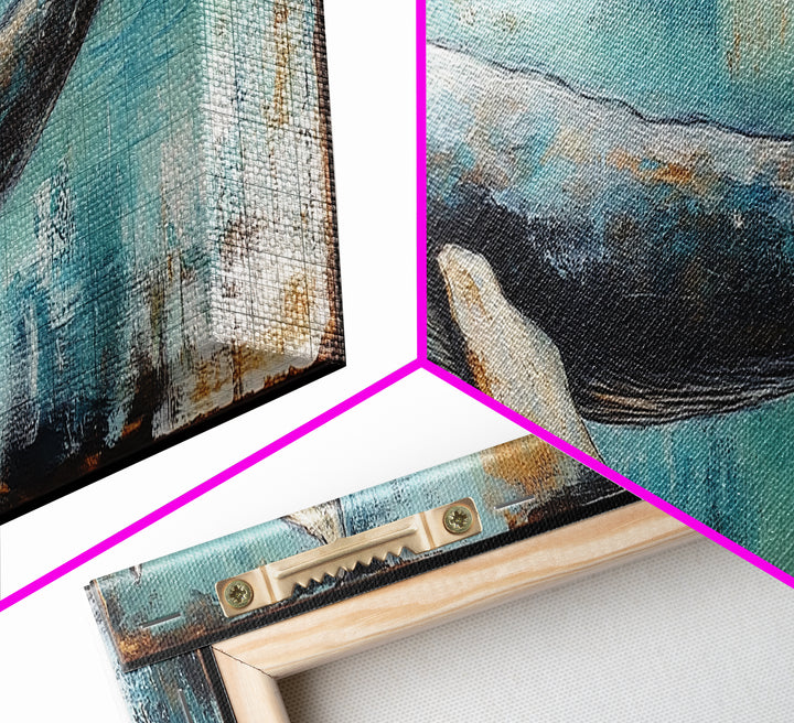 Blue Whale, Ocean Art, Canvas Print, Coastal Home Decor, Nautical Wall Art, Marine Life Painting, Beach House Wall Art, Rustic Artwork