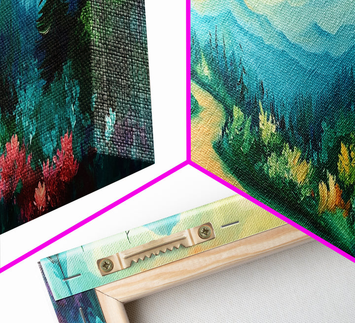 Forest Trail, Scenic Landscape Art, Green Nature Painting, Serene Hiking Scene, Cabin Wall Decor, Home Print, Framed Canvas Print