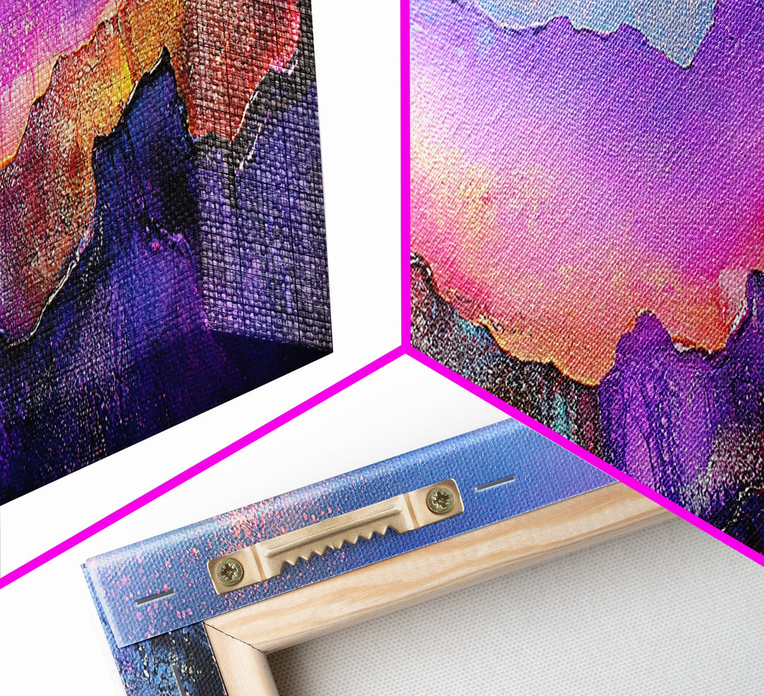 Abstract Mountains, Colorful Sunset Art, Modern Landscape, Vibrant Wall Art, Living Room Art, Canvas Print, Framed Canvas Print