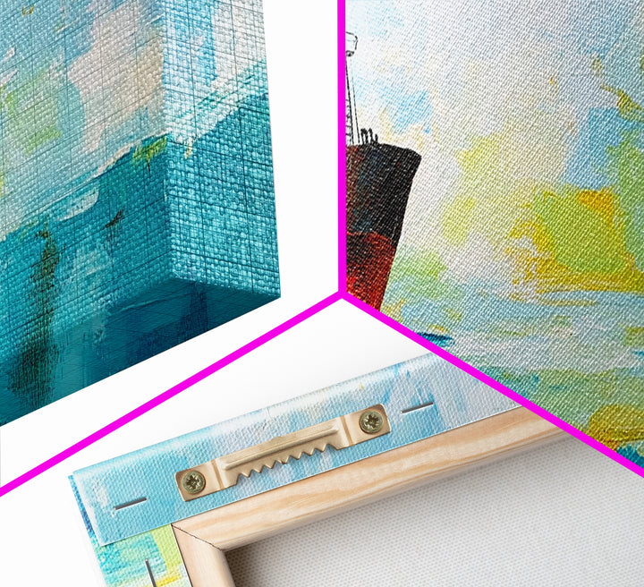 Cargo Ship Ocean Framed Canvas Print Nautical Wall Art, Maritime Decor, Industrial Seascape Painting, Coastal Living Room Artwork