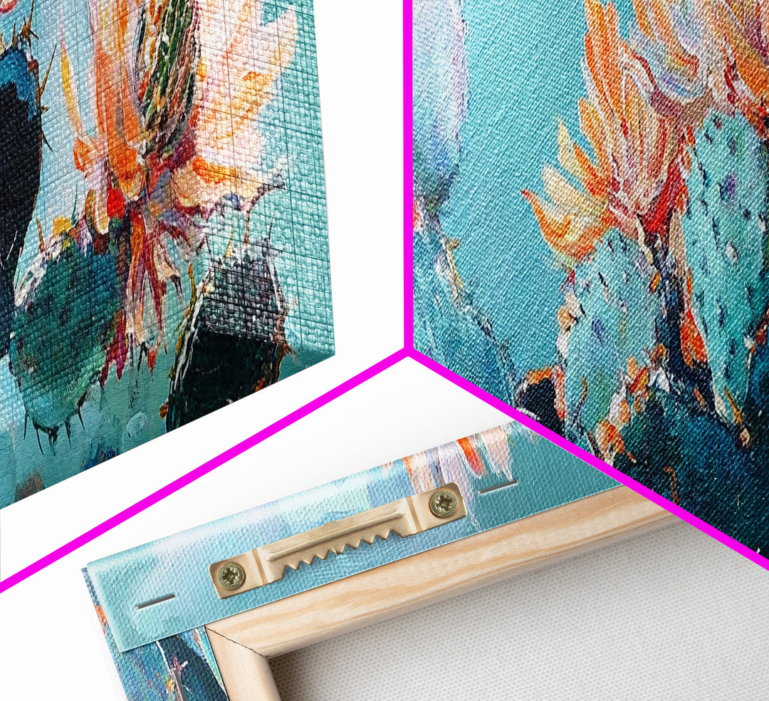 Blooming Cactus Flowers Canvas Print Vibrant Desert Painting, Boho Wall Art, Southwest Decor, Botanical Living Room Artwork