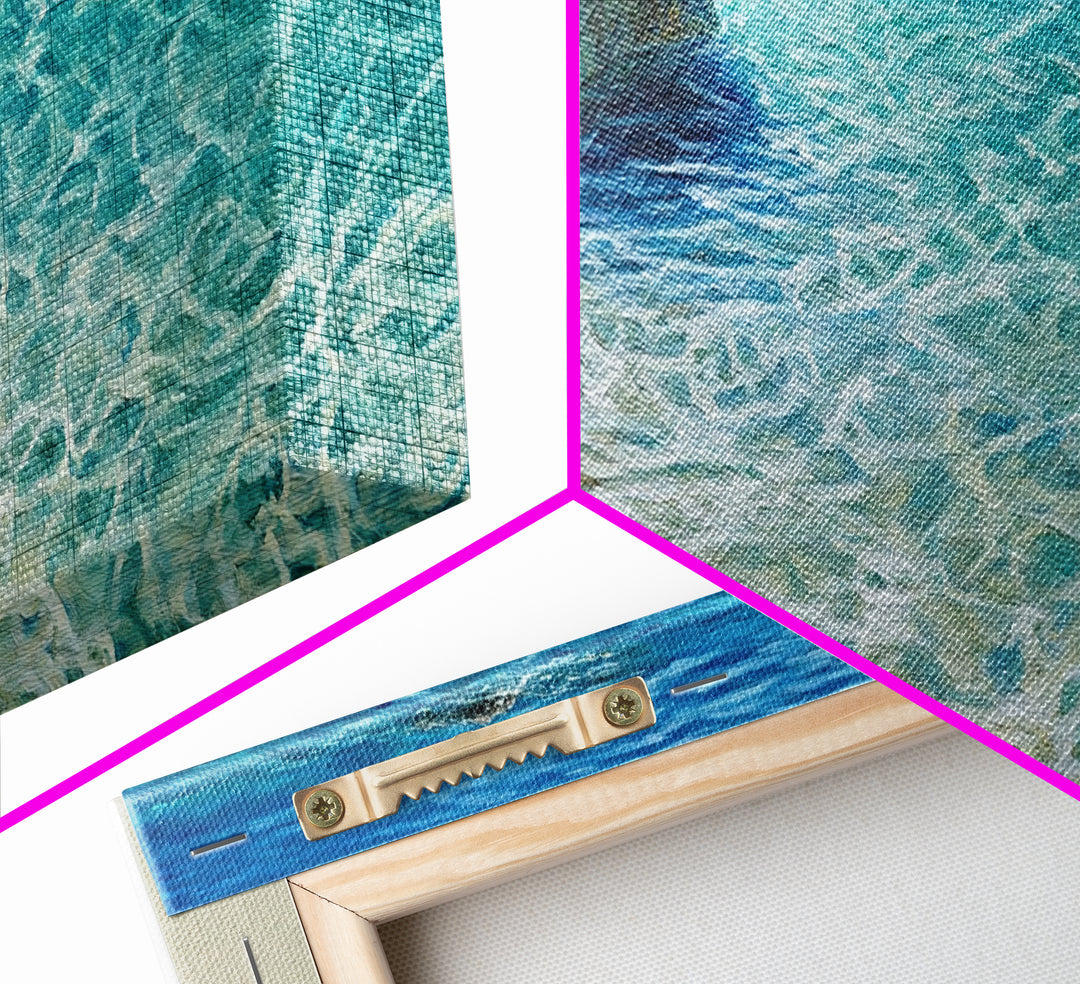 Ocean Shoreline Framed Canvas Print Coastal Beach Wall Art, Large Seascape Painting, Blue Sea Waves, Nautical Art, Bedroom Decor