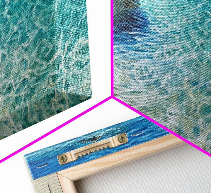 Ocean Shoreline Framed Canvas Print Coastal Beach Wall Art, Large Seascape Painting, Blue Sea Waves, Nautical Art, Bedroom Decor
