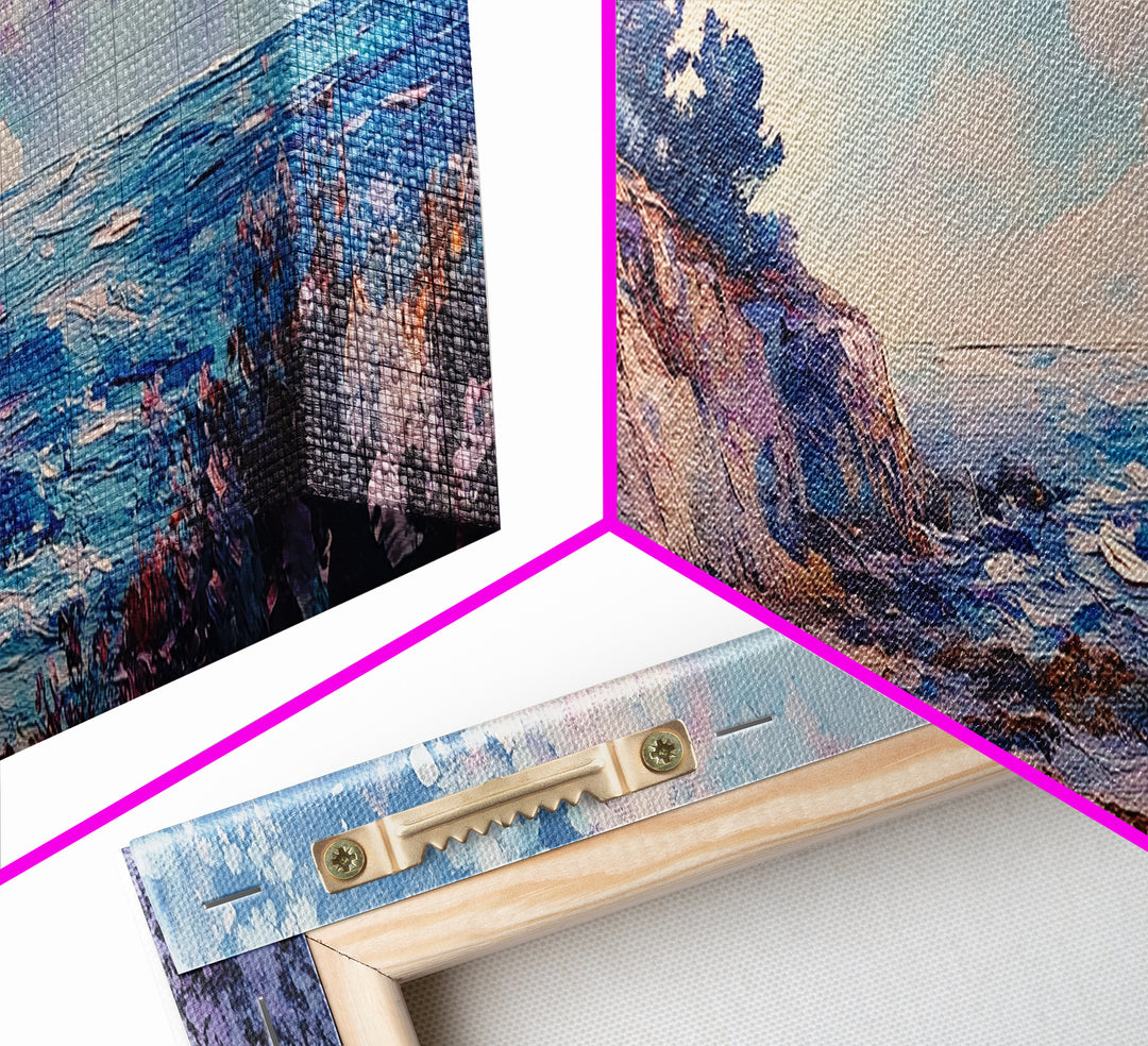 Rocky Shoreline Framed Canvas Print Vibrant Coastal Wall Art, Textured Ocean Scene, Sunset Beach Painting, Modern Boho Decor