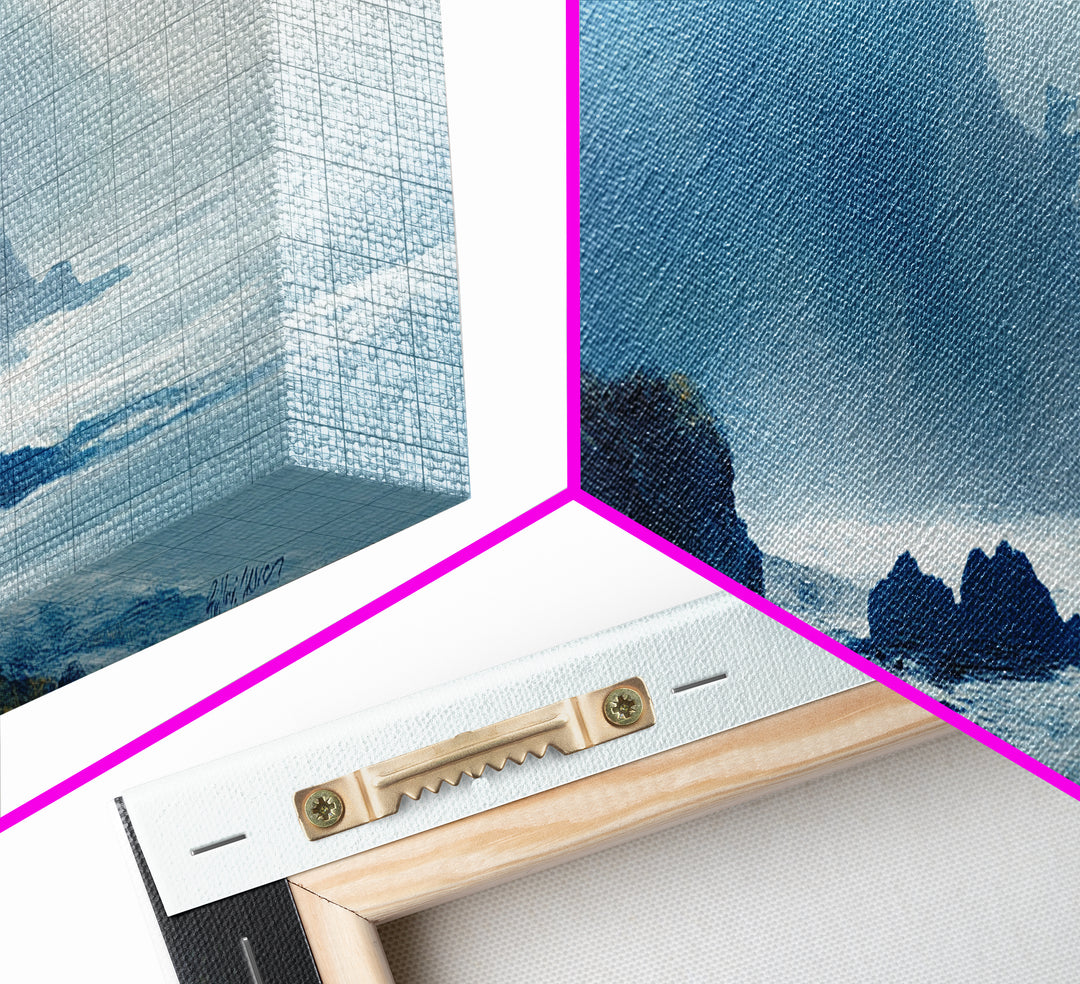 Dramatic Coastline Canvas Print Moody Seaside Painting, Stormy Ocean Landscape, Dark Blue Beach Wall Art, Living Room Decor