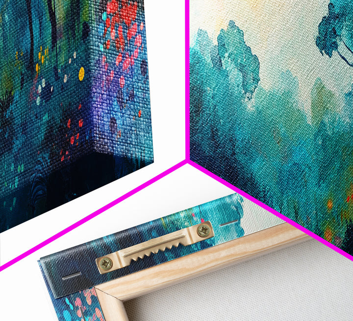 Mystical Forest Framed Canvas Print, Enchanted Woods Art, Vibrant Landscape Wall Art, Nature Home Decor, Boho Aesthetic