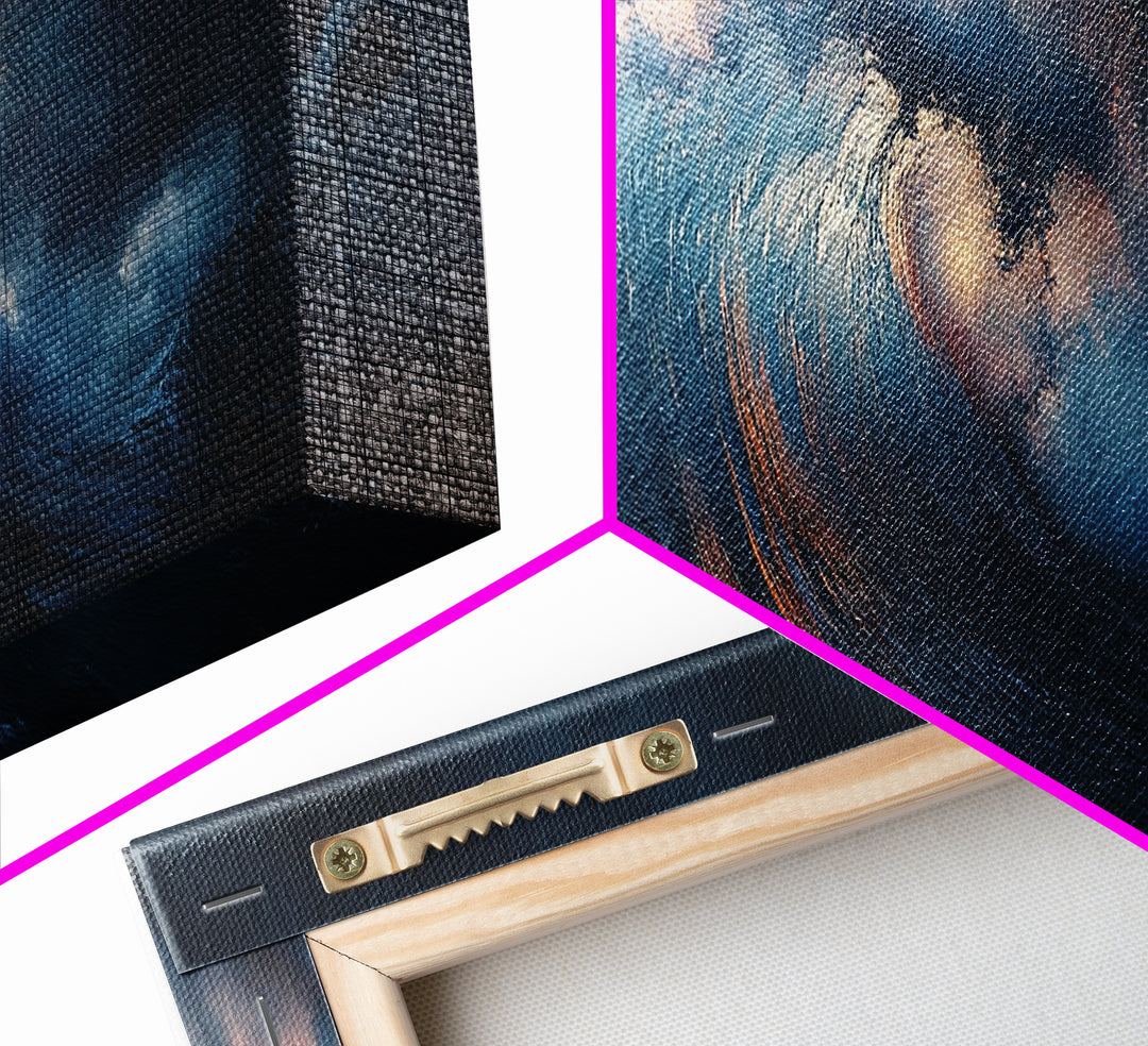 Dramatic Ocean Wave Framed Canvas Print Moody Seascape Wall Art, Deep Blue Stormy Sea Decor, Statement Living Room or Office Art