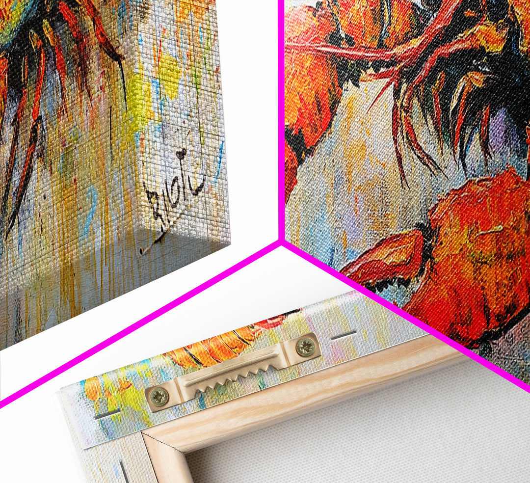 Bold Lobster Painting Canvas Print Vibrant Coastal Kitchen Wall Art, Seafood Restaurant Decor, Nautical Dining Room or Bar Artwork