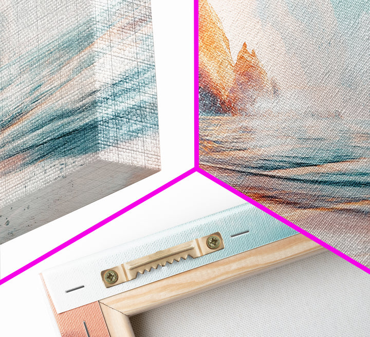 Ocean Wave Sunset Wall Art, Beach Coastal Painting, Serene Seascape Artwork, Relaxing Nautical Decor, Modern Home Accent