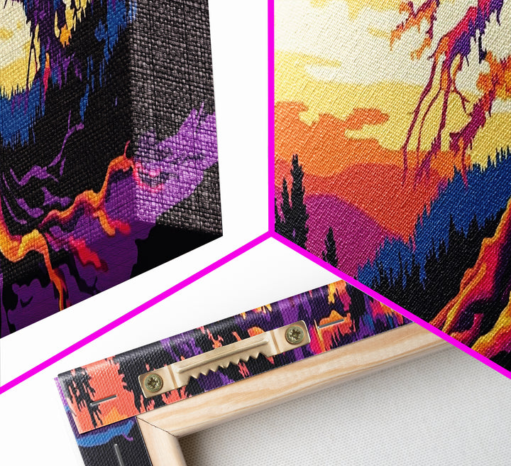 Vibrant Tree, Sunset Art, Framed Canvas Print, Nature Wall Decor, Psychedelic Art, Boho Landscape, Large Wall Art, Office Decor