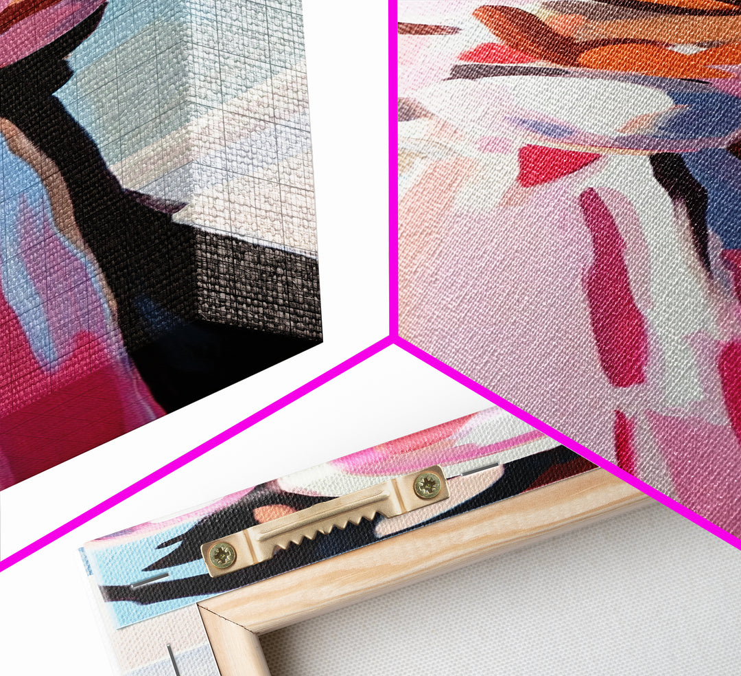 Abstract, Pink Bouquet, Floral Wall Art, Framed Canvas Print, Modern Expressionist Art, Soft Color Palette, Bedroom Wall Art