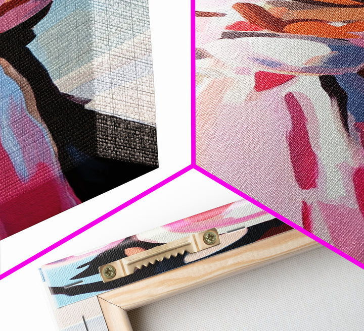 Abstract, Pink Bouquet, Floral Wall Art, Framed Canvas Print, Modern Expressionist Art, Soft Color Palette, Bedroom Wall Art