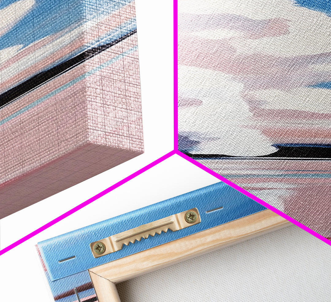 Cloud Reflection, Pink Sky, Blue Horizon, Framed Canvas Print, Minimalist Wall Art, Modern Decor, Living Room Art, Nature Print