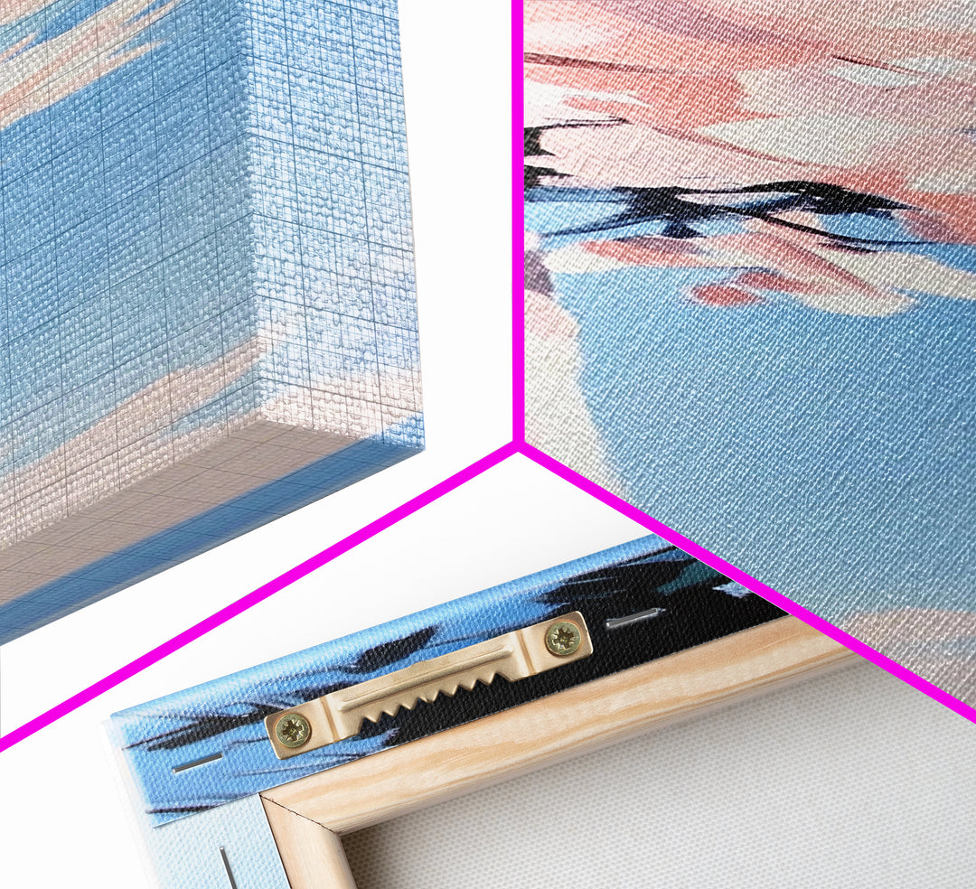 Cherry Blossom Tree, Spring Nature Art, Pink Floral Landscape, Modern Minimalist, Home Office Art, Framed Canvas Print