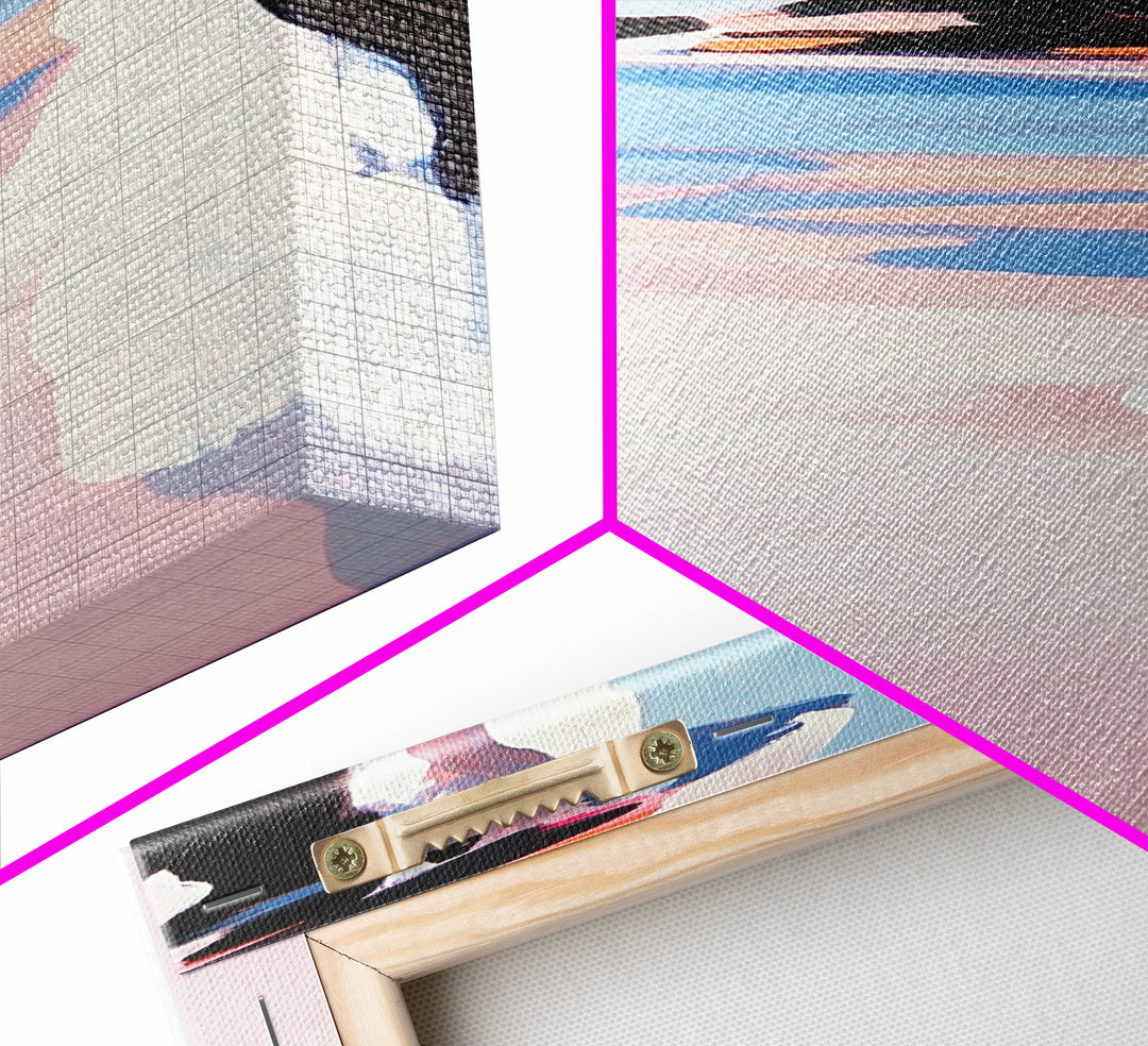 Cliffside Beach, Ocean View, Tranquil Seascape, Modern Coastal Decor, Nature-Inspired Art, Sunset Glow, Framed Canvas Print