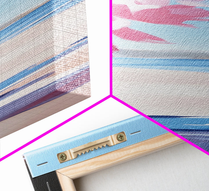 Blossom Beach, Floral Coastal Art, Pink and Blue Decor, Modern Seascape, Romantic Spring Aesthetic, Dreamy Nature Scene, Canvas Print