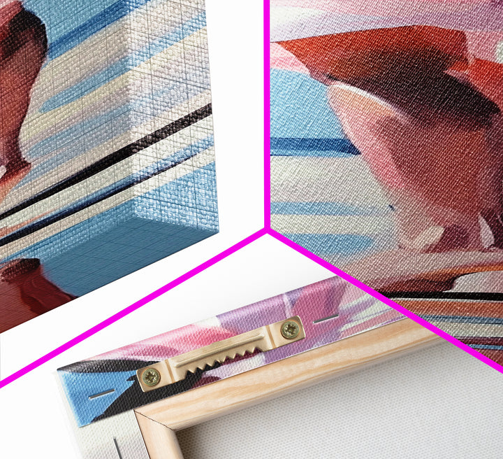 Barefoot Beach Walk, Pink Dress, Coastal Elegance, Framed Canvas Print, Summer Art, Bedroom or Entryway Decor, Relaxing Aesthetic