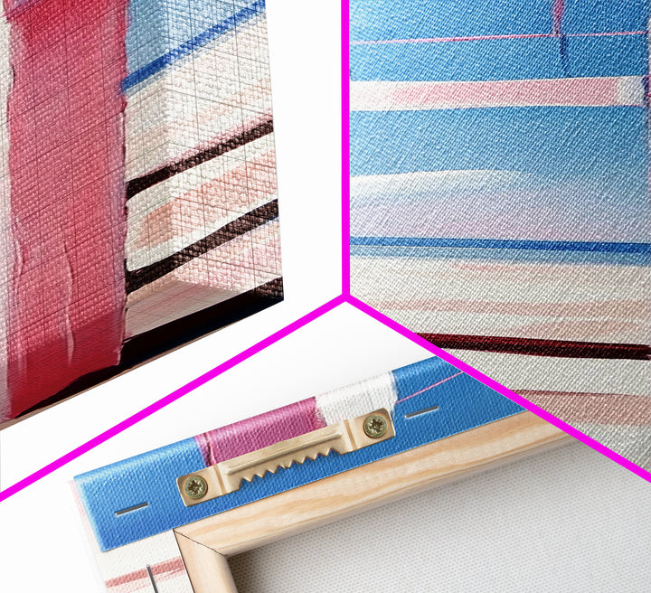 Beach Volleyball Net, Summer Fun, Pink Aesthetic, Framed Canvas Print, Modern Minimalist, Coastal Sports, Vacation Home Wall Art