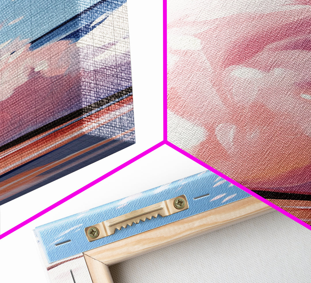 Ocean Splash, Coastal Abstract, Surreal Wave, Framed Canvas Print, Minimalist Seascape, Living Room Wall Art, Dreamy Blue and Pink