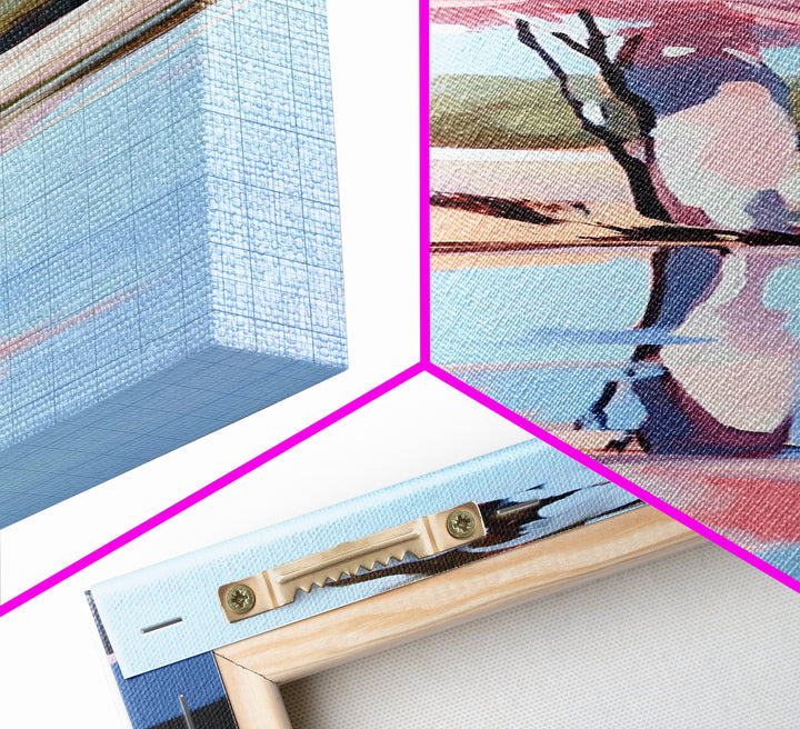 Cherry Blossom Reflection, Peaceful Nature Scene, Pastel Wall Art, Canvas Print, Bedroom Decor, Elegant Minimalist Art, Zen Aesthetic