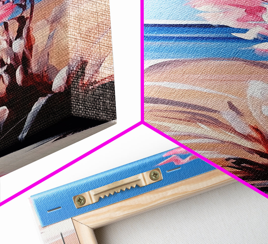 Beach Flowers, Ocean View, Coastal Art, Framed Canvas Print, Boho Seascape, Serene Landscape, Minimalist Beach Decor, Living Room Art