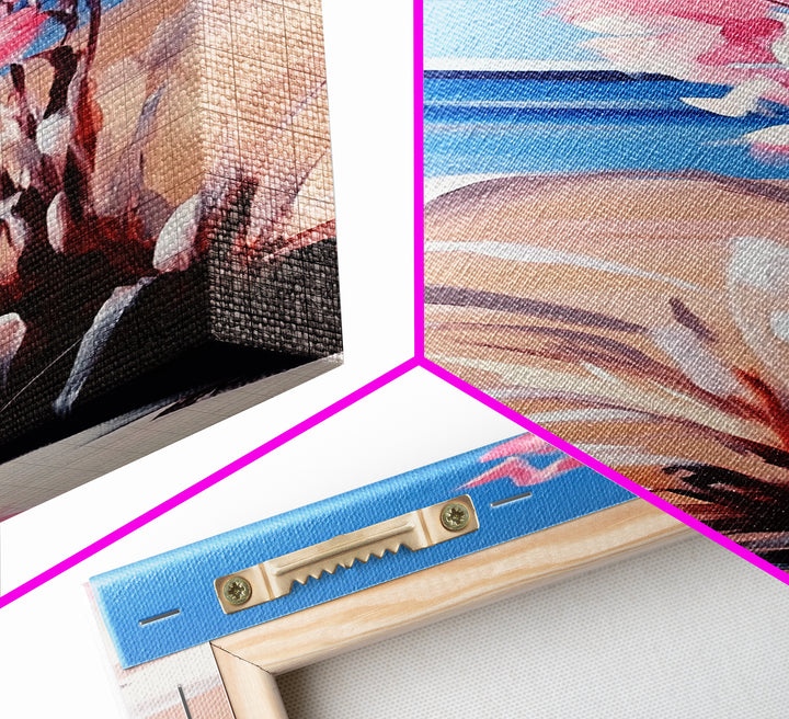 Beach Flowers, Ocean View, Coastal Art, Framed Canvas Print, Boho Seascape, Serene Landscape, Minimalist Beach Decor, Living Room Art