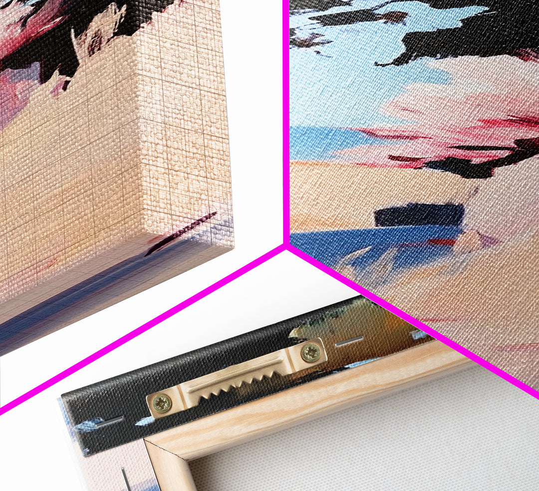 Coastal Serenity, Sunlit Landscape Art, Beachside Tranquility, Nature Inspired, Peaceful Horizon, Warm Aesthetic, Living Room Canvas Print