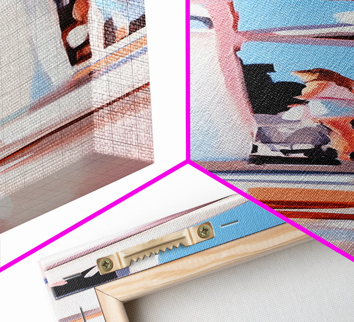 Coastal Columns, Summer Escape, Warm Pastels, Architecture Art, Framed Canvas Print, Living Room Wall Art, Modern Decor, Beach House Style