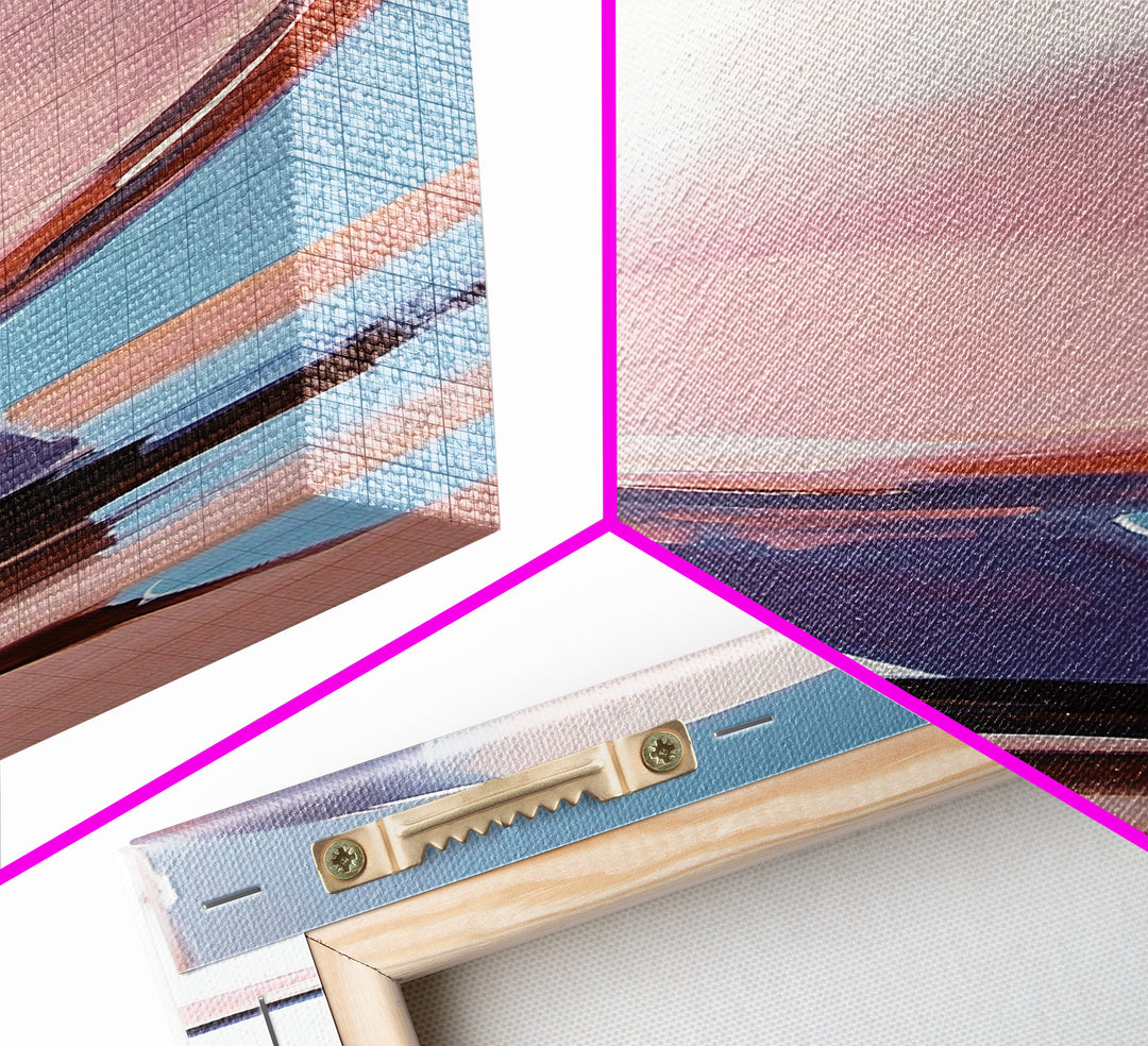 Abstract Reflection, Pink, Blue, Modern Art, Minimalist, Surrealist, Contemporary, Stylish, Bedroom, Framed Canvas Print