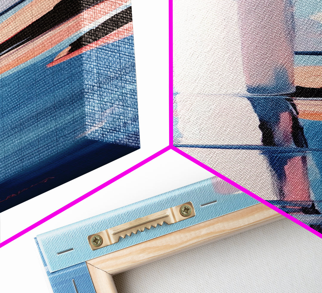 Coastal Reflection, Modern Beach Art, Minimalist Ocean Decor, Contemporary Wall Art, Blue and Pink Seascape, Canvas Print, Bedroom Wall Art