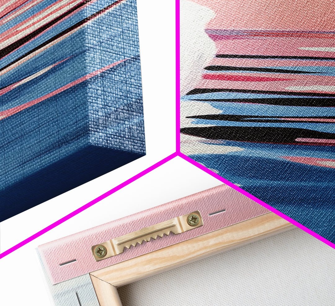 Sunset Iceberg, Arctic Landscape, Dreamy Ocean Art, Contemporary Painting, Pink Blue Decor, Bedroom Framed Canvas Print, Minimal Wall Art