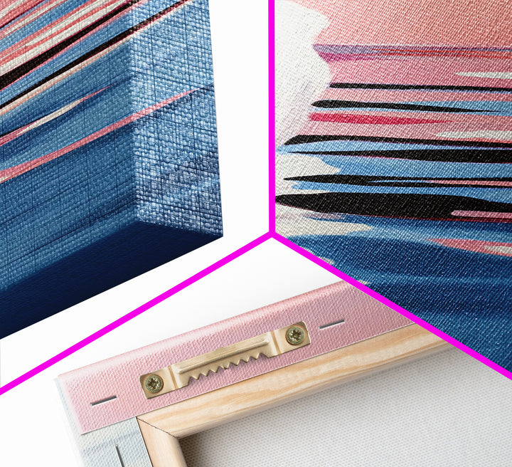 Sunset Iceberg, Arctic Landscape, Dreamy Ocean Art, Contemporary Painting, Pink Blue Decor, Bedroom Framed Canvas Print, Minimal Wall Art